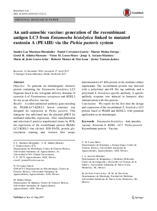 (PDF) An anti-amoebic vaccine: generation of the recombinant antigen ...