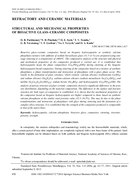 (PDF) Structural and Mechanical Properties of Bioactive Glass–Ceramic ...