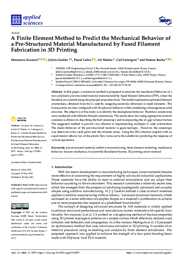 (PDF) A Finite Element Method to Predict the Mechanical Behavior of a ...