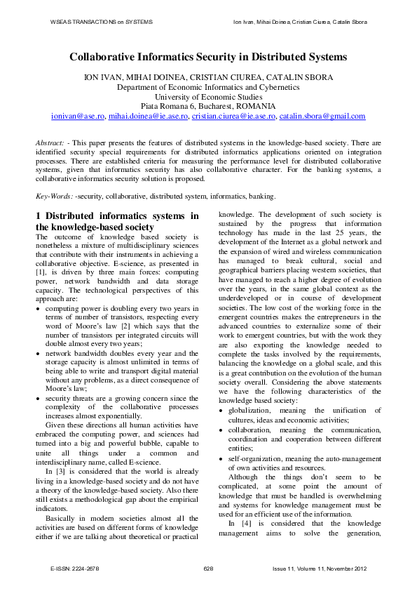 (PDF) Collaborative Informatics Security in Distributed Systems