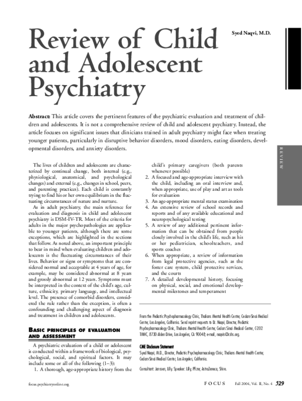 (PDF) Review of Child and Adolescent Psychiatry
