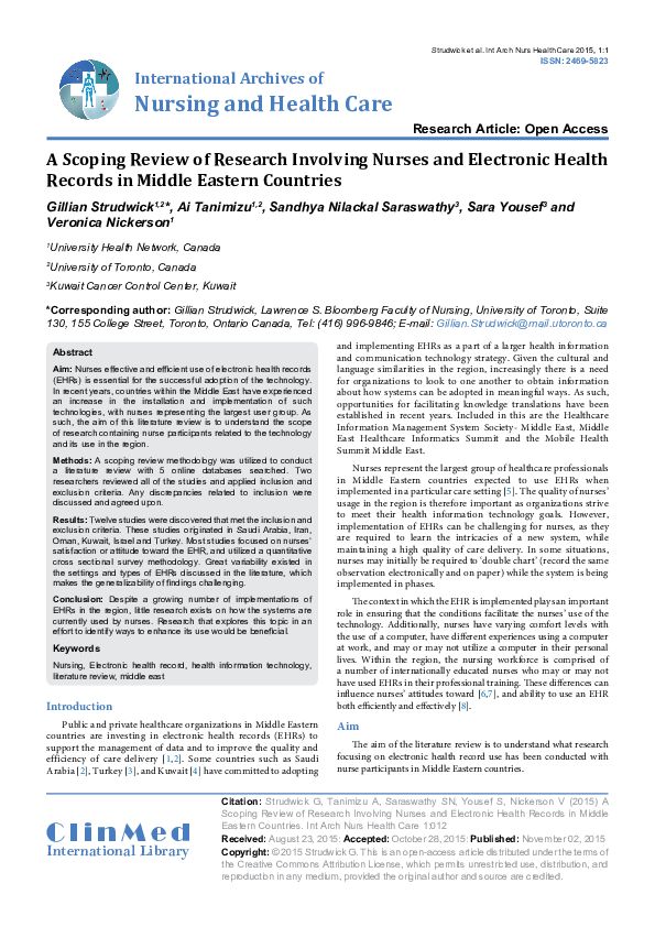 (PDF) A Scoping Review of Research Involving Nurses and Electronic ...