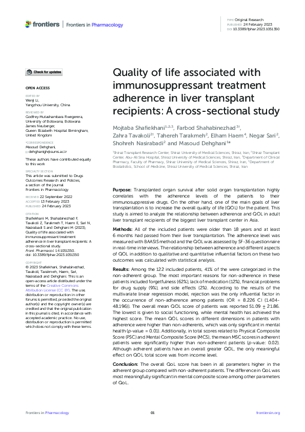 (PDF) Quality of life associated with immunosuppressant treatment ...