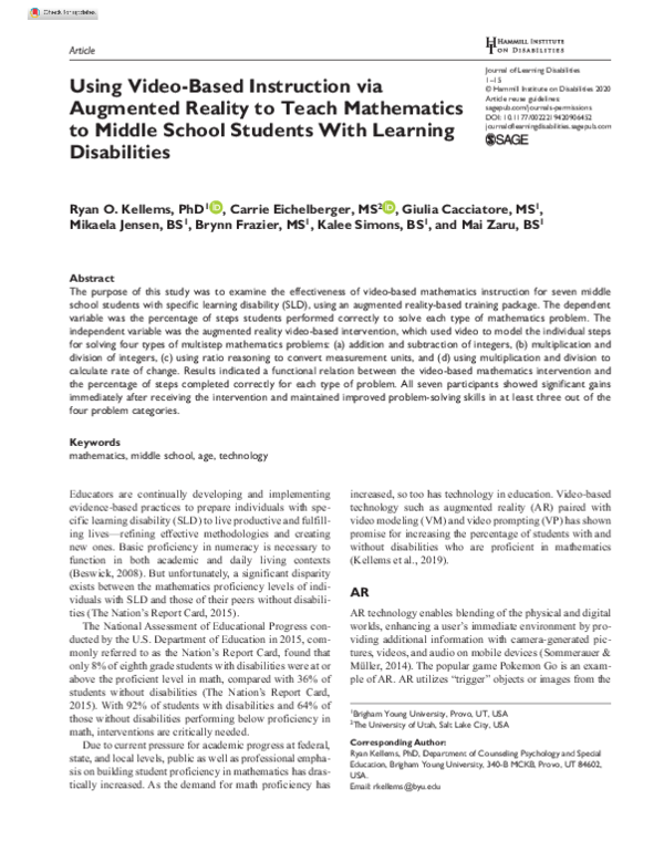 (PDF) Using Video-Based Instruction via Augmented Reality to Teach ...