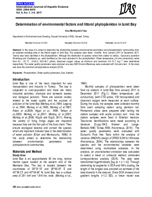 (PDF) Determination of environmental factors and littoral phytoplankton ...