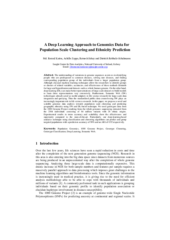 (PDF) A Deep Learning Approach to Genomics Data for Population Scale ...