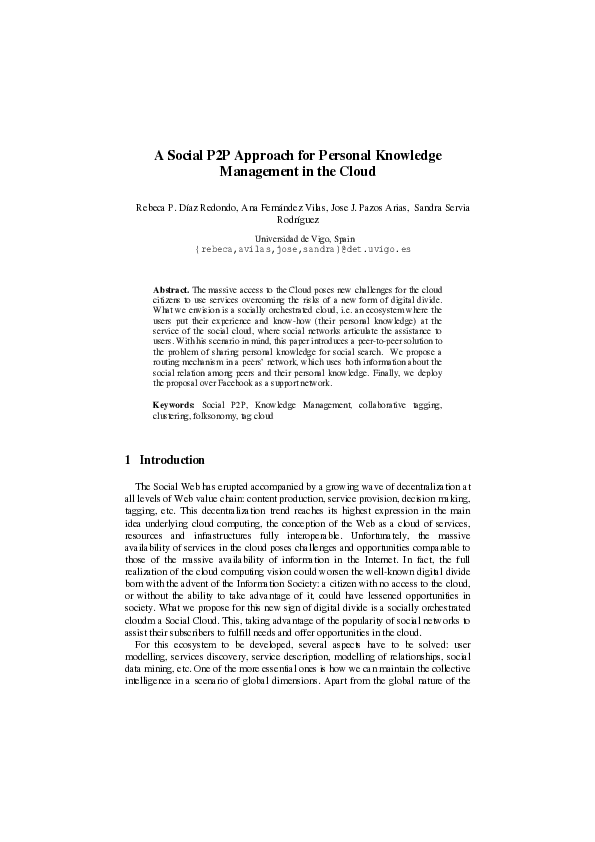 (PDF) A Social P2P Approach for Personal Knowledge Management in the Cloud