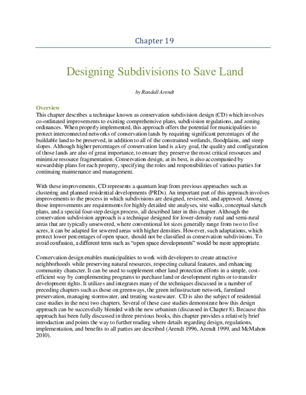 (PDF) Chapter 19 Designing Subdivisions to Save Land