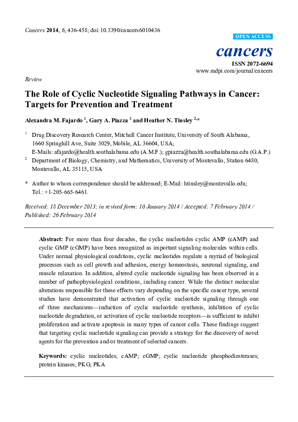 (PDF) The Role of Cyclic Nucleotide Signaling Pathways in Cancer ...