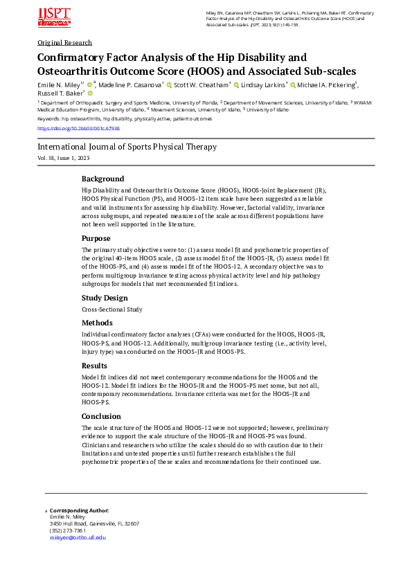 (PDF) Confirmatory Factor Analysis of the Hip Disability and ...