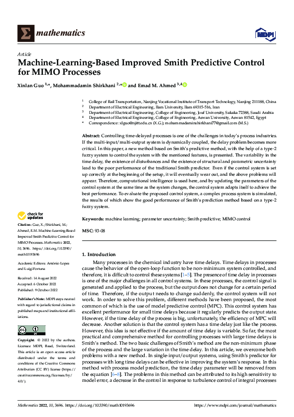 (PDF) Machine-Learning-Based Improved Smith Predictive Control for MIMO ...
