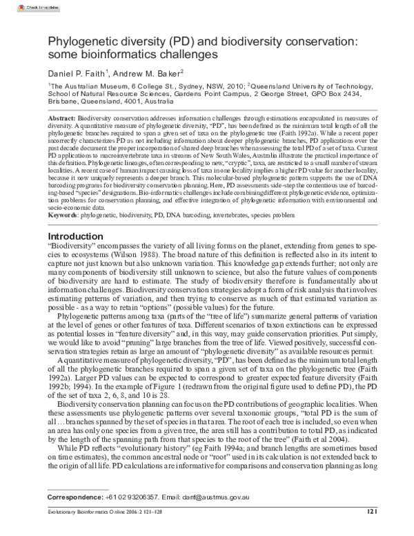 (PDF) Phylogenetic Diversity (PD) and Biodiversity Conservation: Some ...