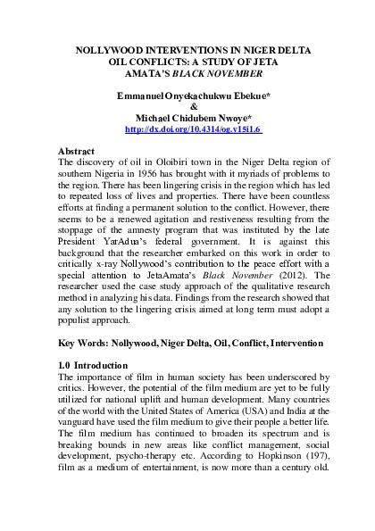 (PDF) Nollywood interventions in Niger delta oil conflicts a study of