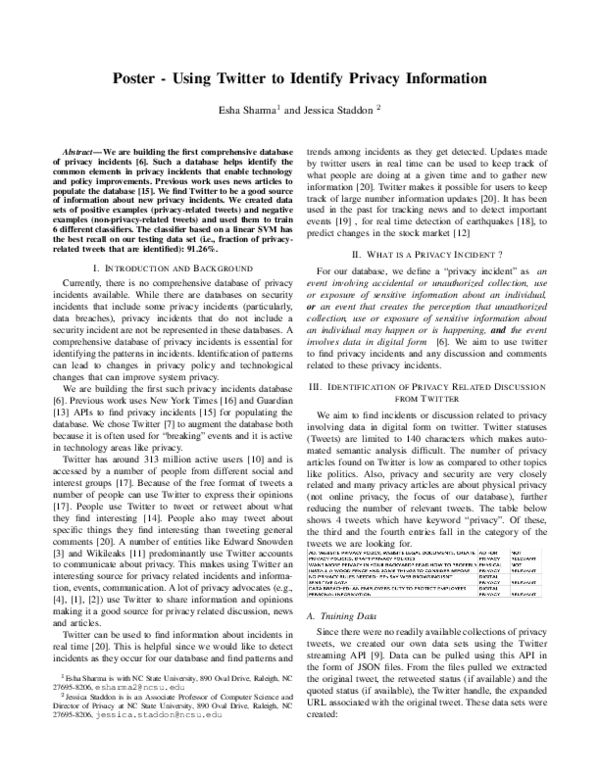 (PDF) Poster-Using Twitter to Identify Privacy Information