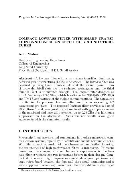(PDF) Compact Lowpass Filter with Sharp Transition Band Based on ...