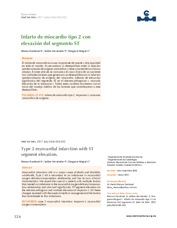 (PDF) Infarto de miocardio tipo 2 con elevación del segmento ST
