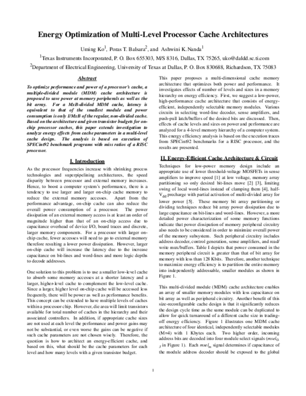 (PDF) Energy optimization of multi-level processor cache architectures