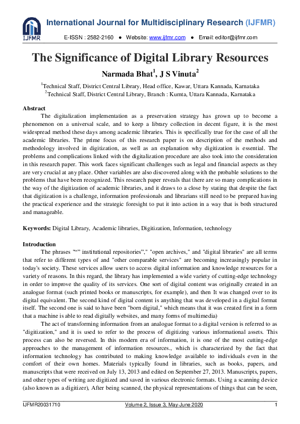 (PDF) The Significance of Digital Library Resources Narmada Bhat