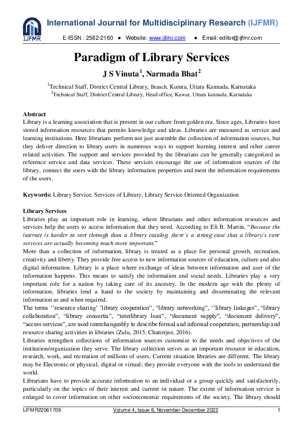 (PDF) Paradigm of Library Services