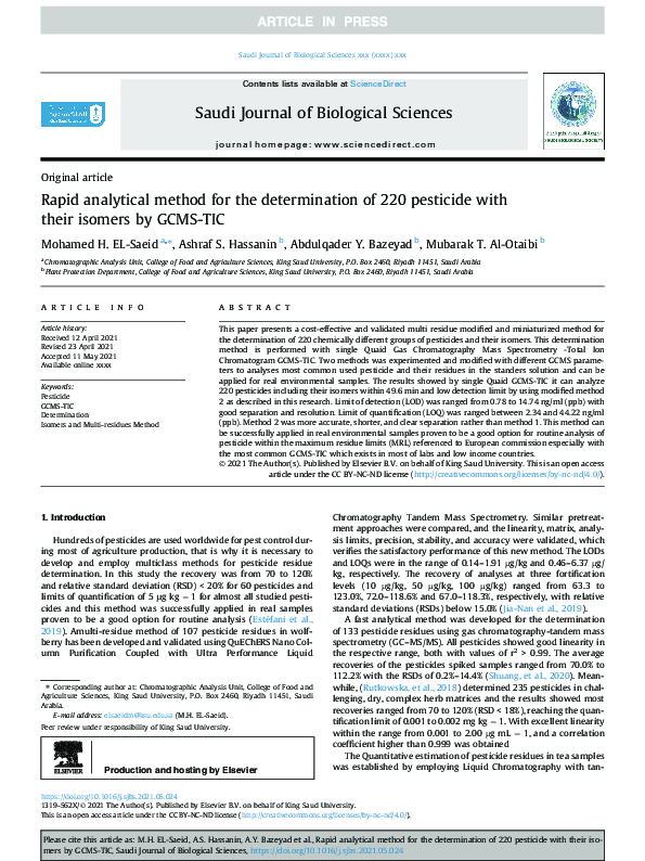 (PDF) Rapid analytical method for the determination of 220 pesticide ...