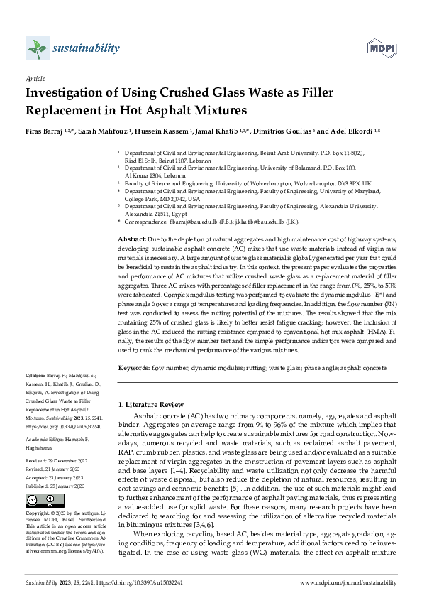 (PDF) Investigation of Using Crushed Glass Waste as Filler Replacement