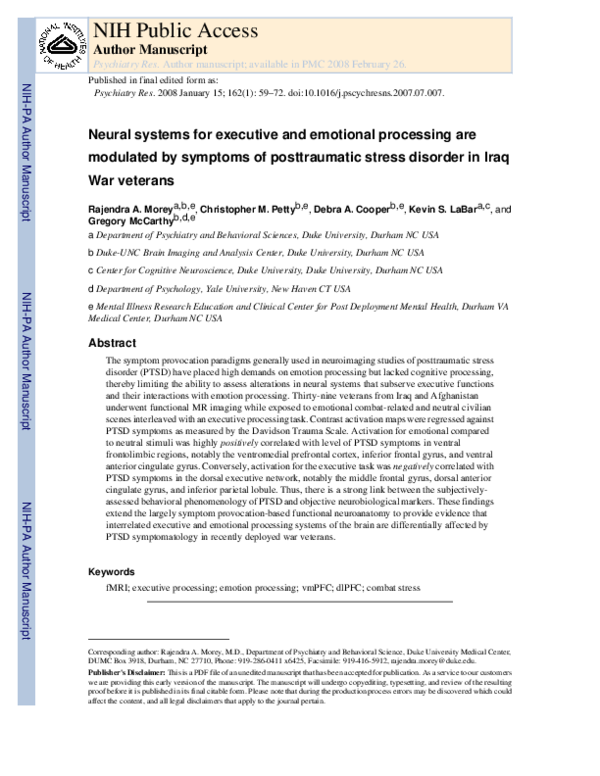(PDF) Neural systems for executive and emotional processing are ...