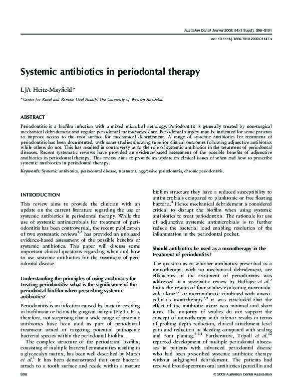 (PDF) Systemic antibiotics in periodontal therapy Lisa Heitzmayfield Academia.edu