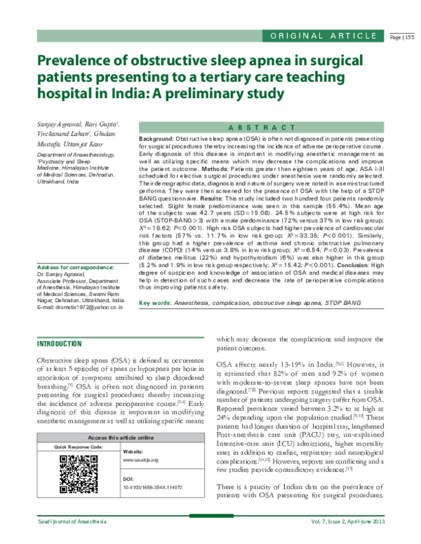 (PDF) Prevalence of obstructive sleep apnea in surgical patients ...