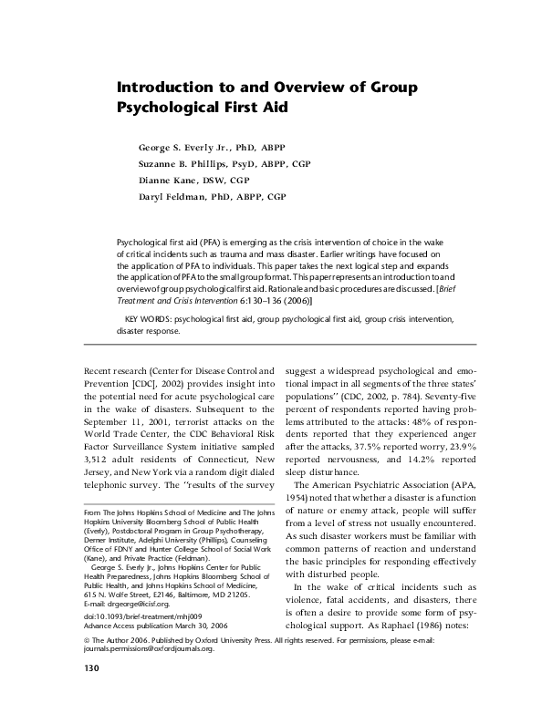 (PDF) Introduction to and Overview of Group Psychological First Aid
