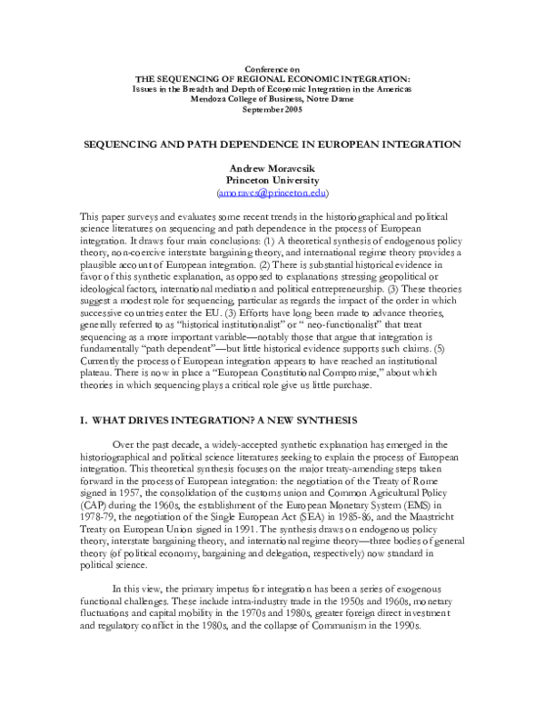(PDF) Sequencing and path dependence in European integration