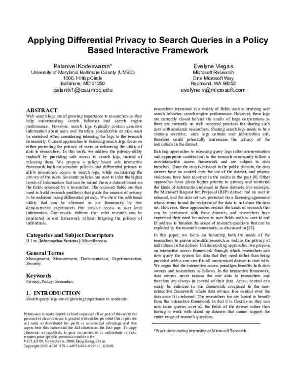 (PDF) Applying differential privacy to search queries in a policy based ...