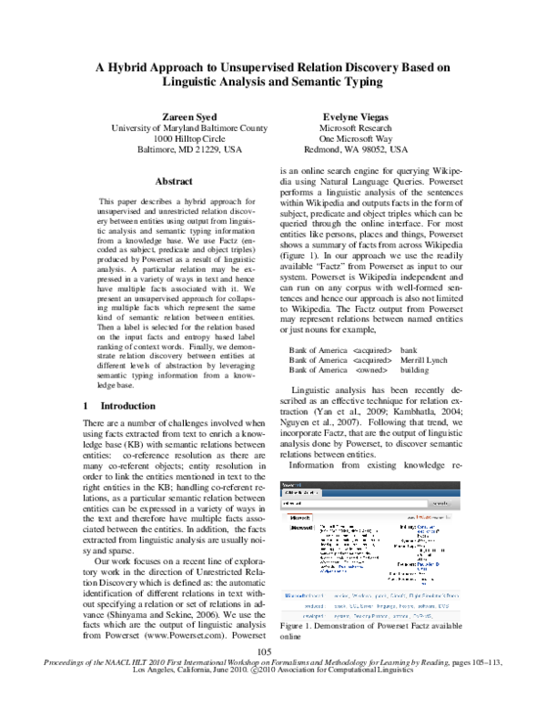(PDF) A Hybrid Approach to Unsupervised Relation Discovery Based on ...