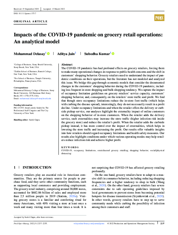 (PDF) Impacts of the COVID‐19 pandemic on grocery retail operations: An ...