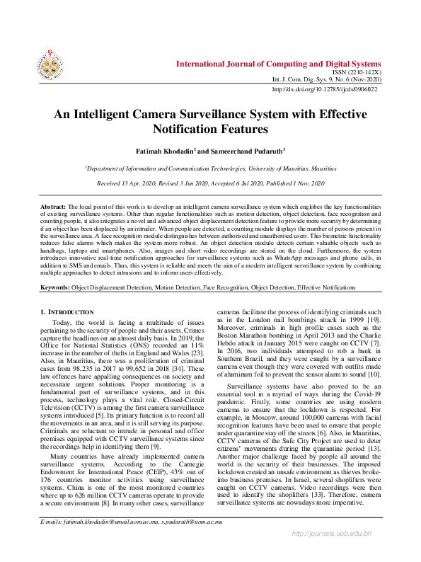 (PDF) An Intelligent Camera Surveillance System with Effective ...
