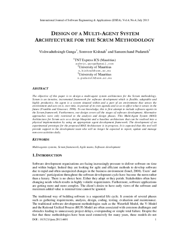 (PDF) Design of A Multi-Agent System Architecture for the Scrum Methodology