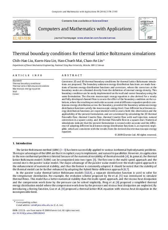(PDF) Thermal boundary conditions for thermal lattice Boltzmann simulations