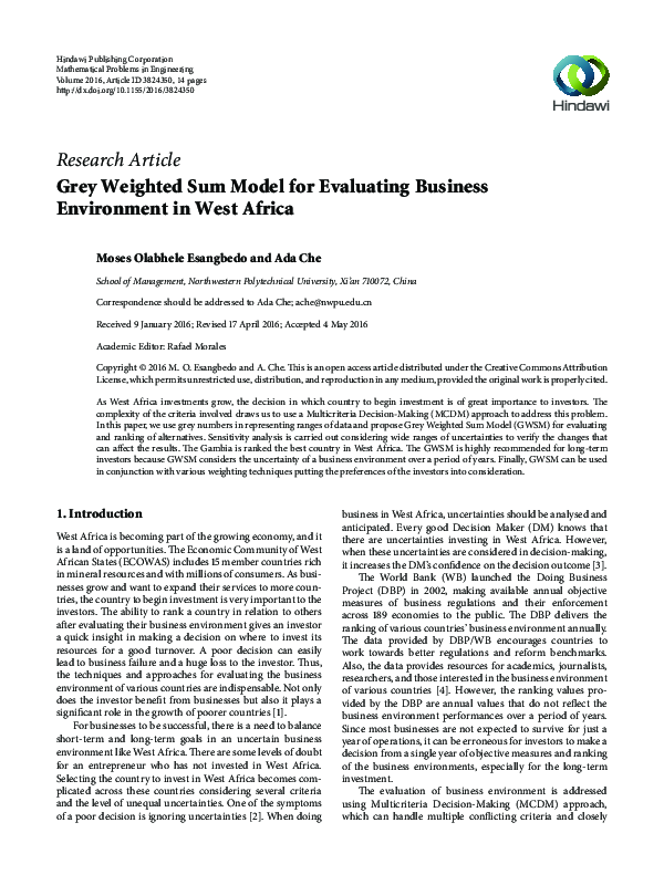(PDF) Grey Weighted Sum Model for Evaluating Business Environment in ...