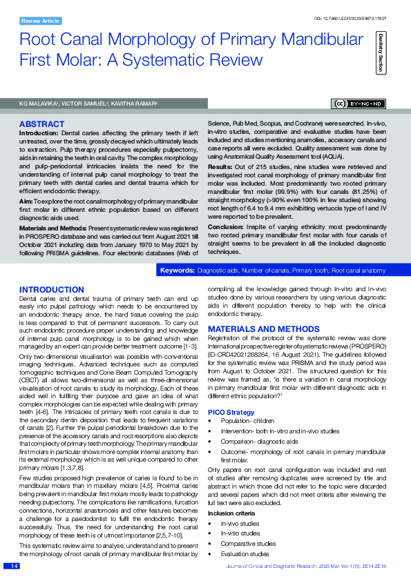 (PDF) Root Canal Morphology of Primary Mandibular First Molar: A ...