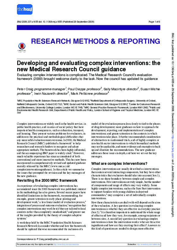 (PDF) Developing and evaluating complex interventions: the new Medical ...