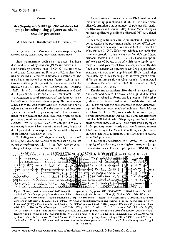 (PDF) Developing molecular genetic markers for grape breeding; using ...