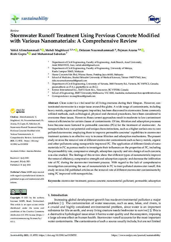 (PDF) Stormwater Runoff Treatment Using Pervious Concrete Modified with ...