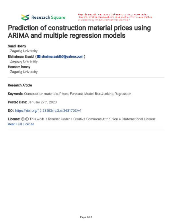 (PDF) Prediction of construction material prices using ARIMA and ...