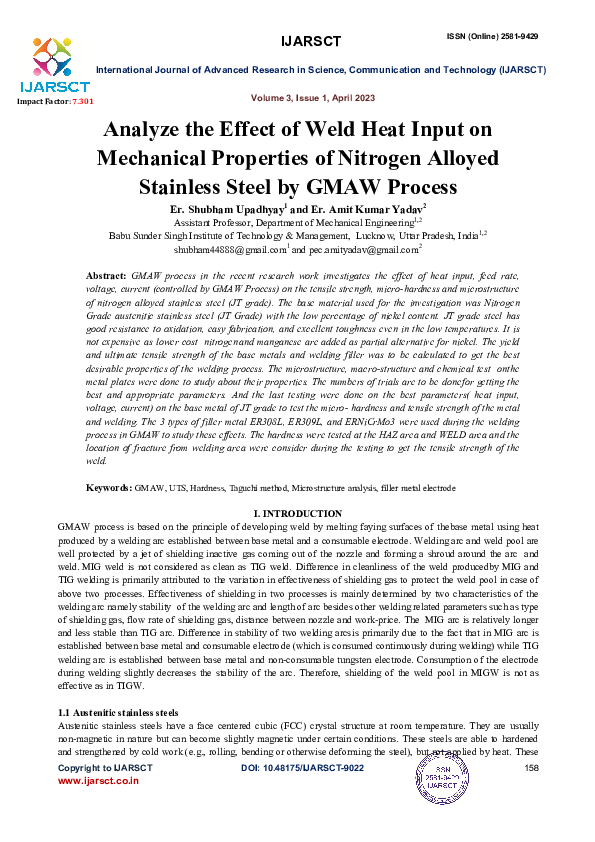 (PDF) Analyze the Effect of Weld Heat Input on Mechanical Properties of ...