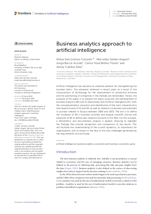 (PDF) Business analytics approach to artificial intelligence
