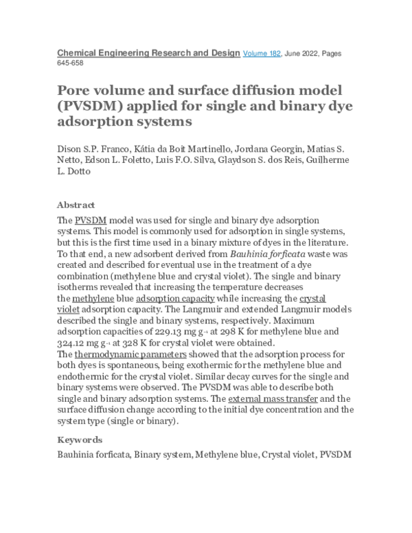 (PDF) Pore volume and surface diffusion model (PVSDM) applied for ...