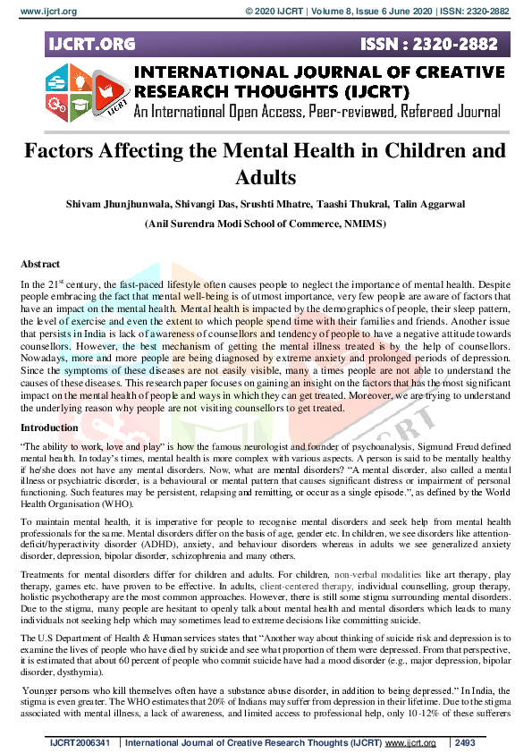 (PDF) Factors Affecting the Mental Health in Children and Adults