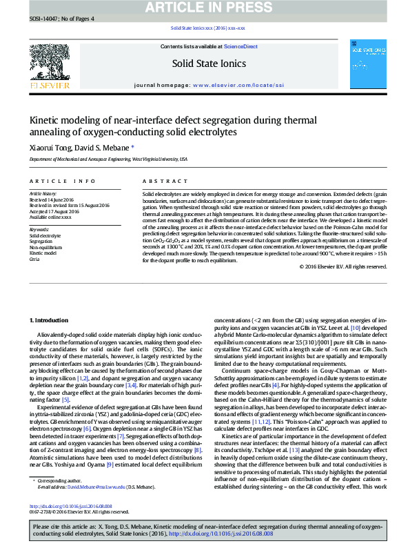 (PDF) Kinetic modeling of near-interface defect segregation during ...