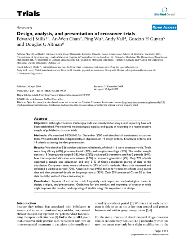 (PDF) Design, analysis, and presentation of crossover trials