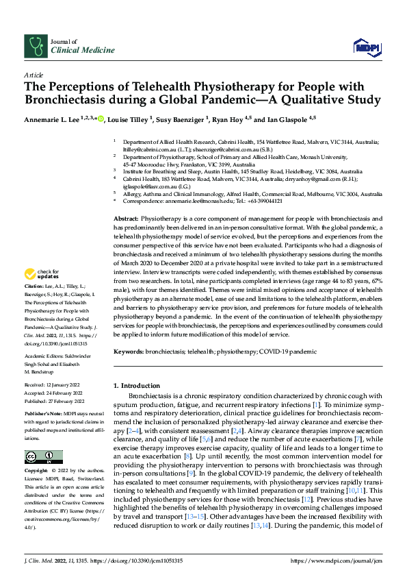 (PDF) The Perceptions of Telehealth Physiotherapy for People with ...