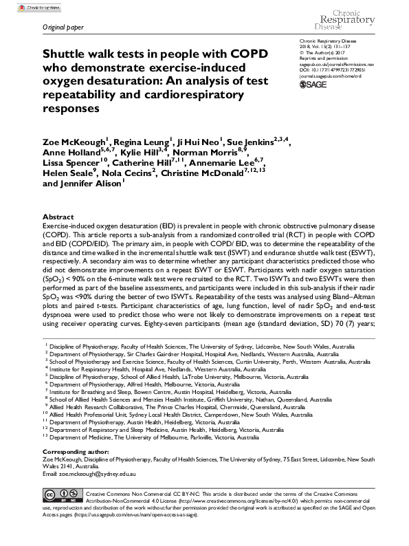 (PDF) Shuttle walk tests in people with COPD who demonstrate exercise ...